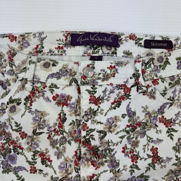 Gloria Vanderbilt Skimmer Pants 14 Floral Stretch Capris Button Hem Cotton - Picture 6 of 11